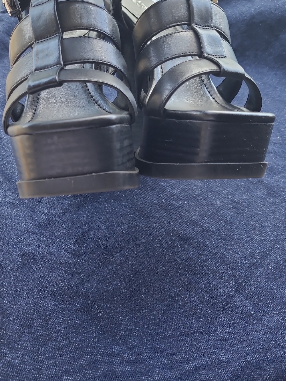 Michael Kors Sandals Jagger Black Heels Strap Platform Chunky Open Toe Leather - Picture 7 of 8